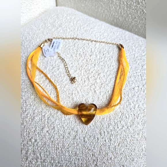 NWT Free People, Ribbon and Beaded Heart Choker, Marigold -NEW! - Picture 2 of 6